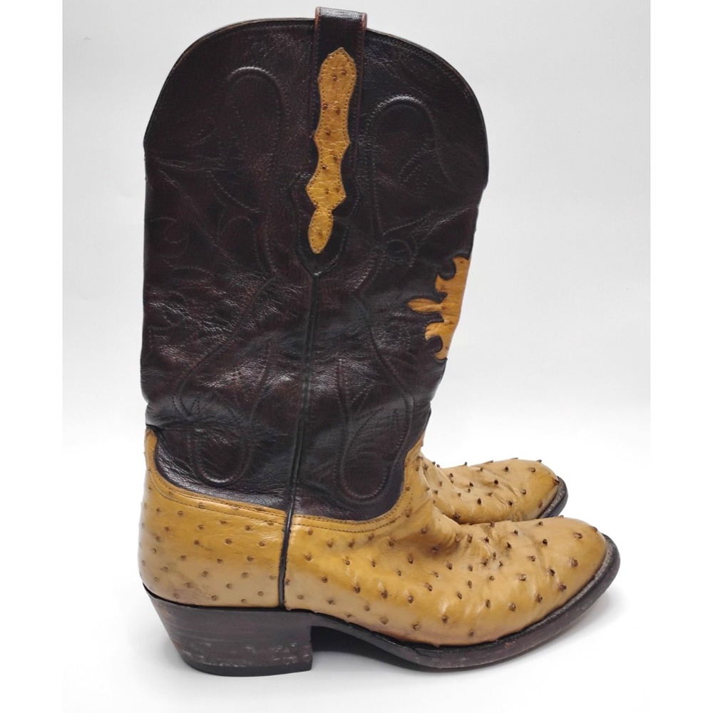 Black Jack Burnished Cigar Full Quill Ostrich Men's Boots size 10 D Cowboy